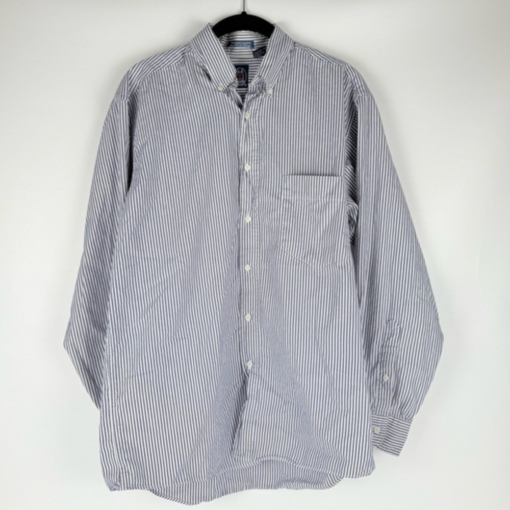 J.G. Hook Pin Point Oxford Navy and White Striped Button Down Shirt
